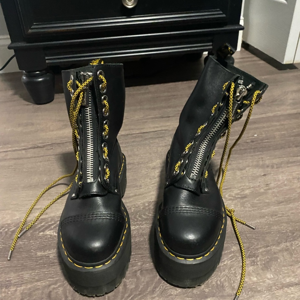 Dr. Martens Black and Yellow Combat Boots with Chunky Sole